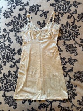 Silky Lace-Trim Chemise Slip in Champagne